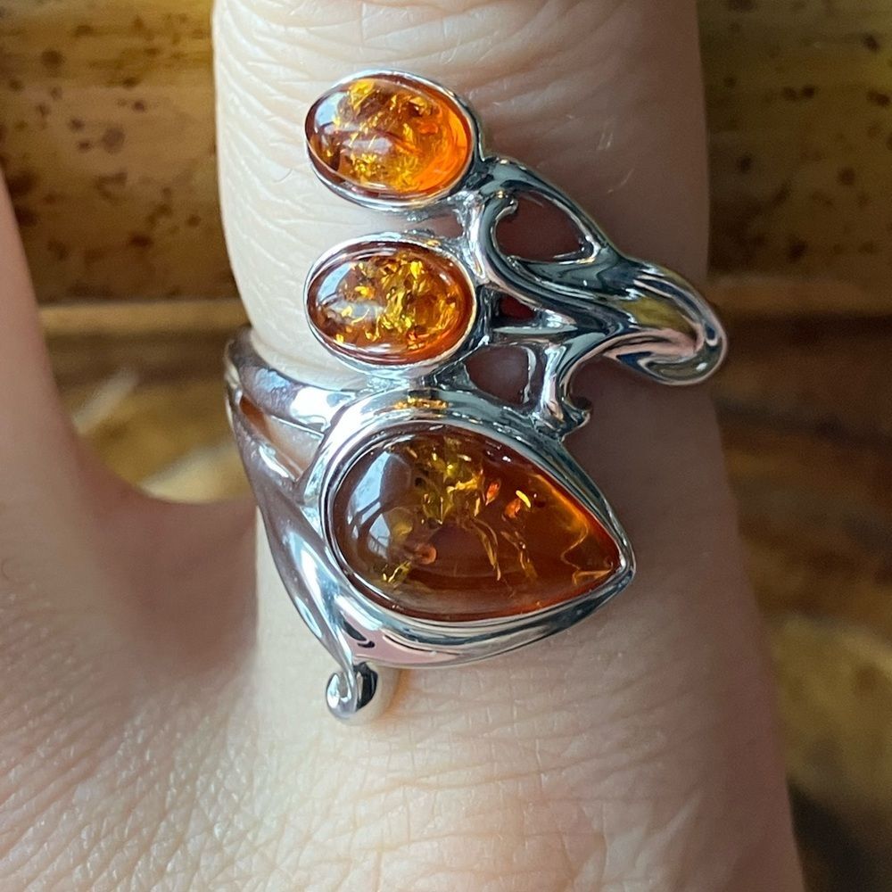 Natural Amber Sterling Silver Ring Size 9